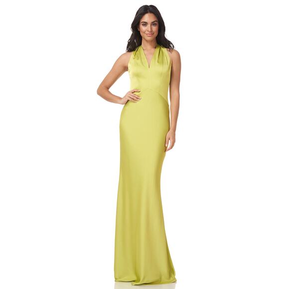 Kay Unger Fallon Halter V Neck Gown Chartreuse Size 12 NWT - Picture 1 of 8